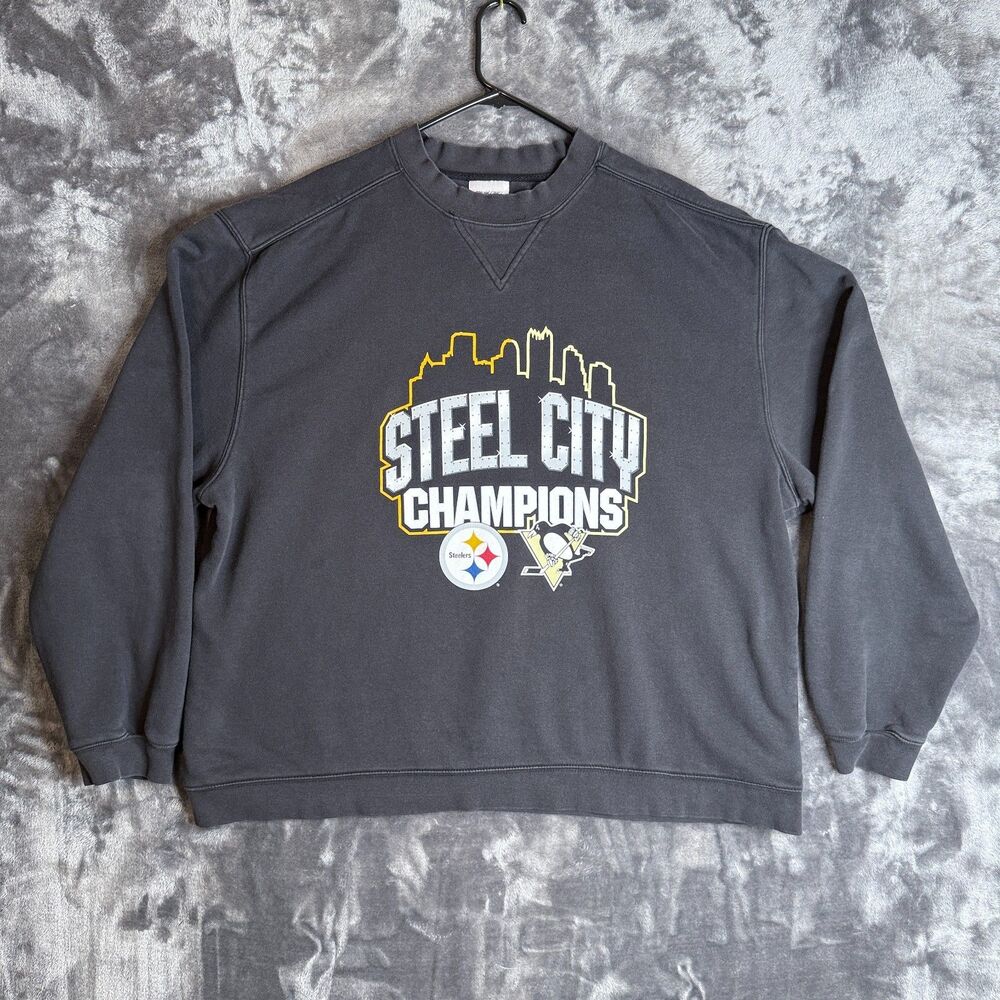Vintage Y2K Reebok Long Sleeve Black NFL NHL Pittsburg Black XL Pullover